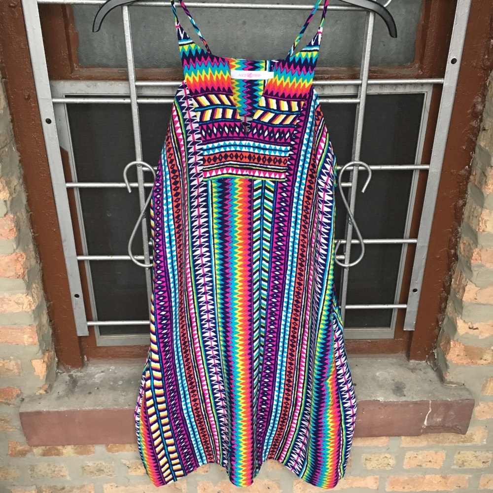 Alice & Trixie colorful bright print silk mini dress stripe large
